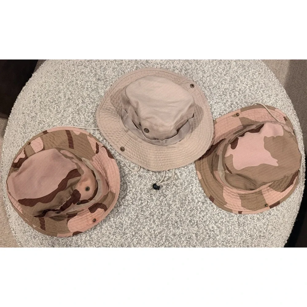 Lot Of Three Kids Bucket/Sun Hats Great For UV Outdoor Protection Tan/Camo